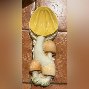 Vtg Ceramic Mushroom Spoon Rest - 70s Rustic Kitchen Decor